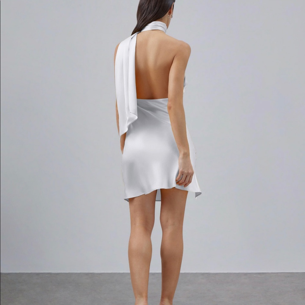 Silk Maison Ribbon Silk Backless Dress Pearl White XS